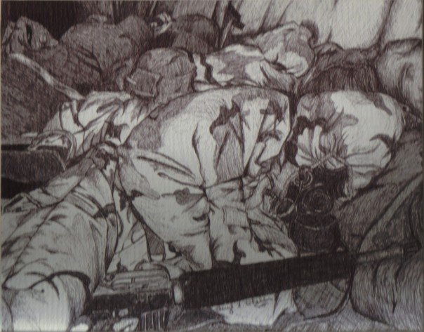 I drew this piece before my first deployment and it's drawn from a 35mm photograph I took at MOS school.