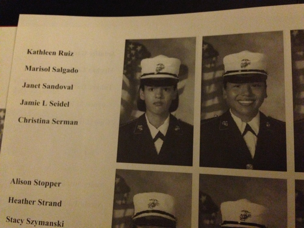 Marisol was one of the 12 recruits in our platoon who dared to smile for her boot camp yearbook photo.  