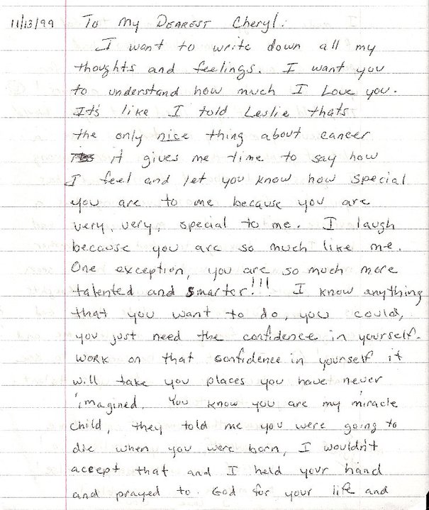 My mother's journal entry to me.